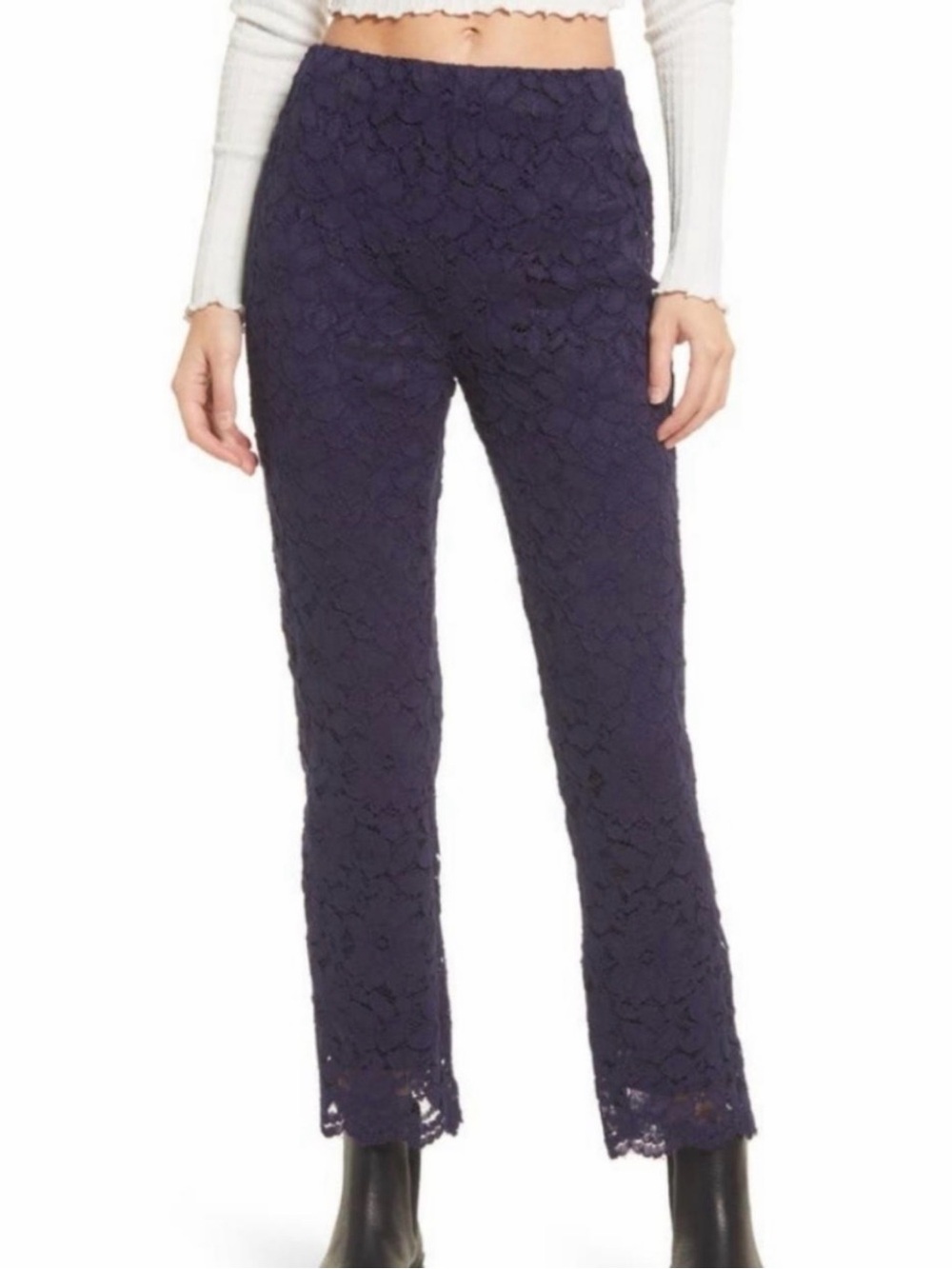 Free People Lace Cropped Pants Navy